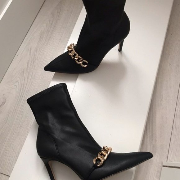 Zara Shoes - Zara Black Booties with Gold Chain, Size 7.5